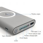 Qi Power Bank 10000mAh Wireless Charger Fast Charging for iPhone and Samsung Phone Gray Color