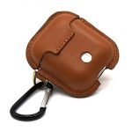 Protective case for Apple AirPods leather with hook Kaki Color - Image 4
