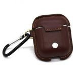 Protective case for Apple AirPods leather with hook Brown Color - Image 3