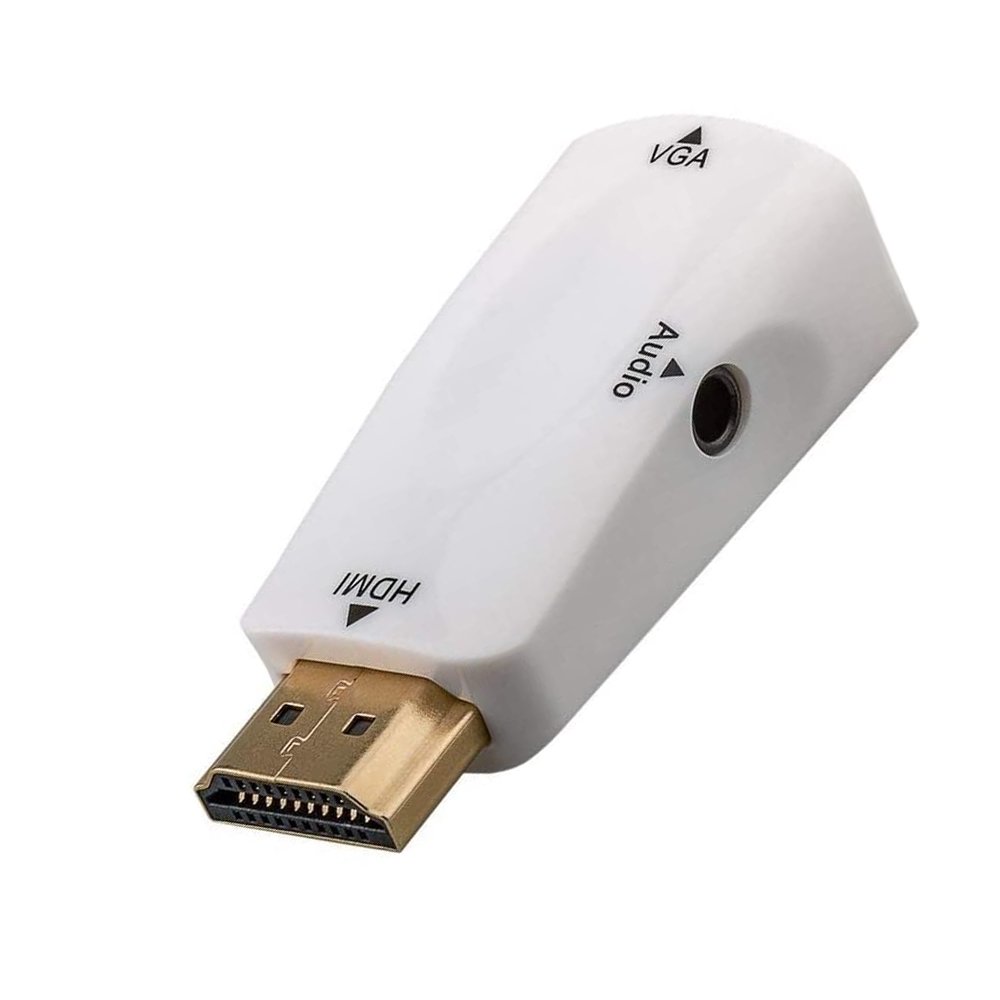 SHDJSHDJKHSJDKHSjd HDMI to VGA & Audio Converter Dongle 1080P for Computers, Laptops, & More - White - Image 1