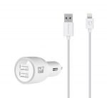 Reman Car Charger Dual USB with Lightning Cable 20W / 2.1A White Color