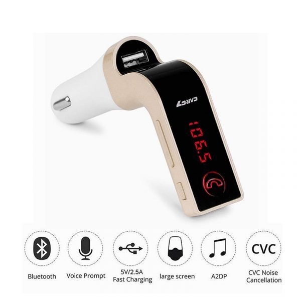 gguljouihyo-6-600x600 Fm Transmitter Car With Charger Car Mp3 Player for car hands free receiver Car Kit with Mic – TF Card – USB Drive – AUX Play for iPhone,iPad and Other Android Phones Gold Color - Image 1