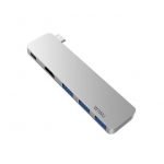 WIWU T6pro 5-in-1 Type-C Hub Adapter with 3 x USB 3.0 COMPATIBLE FOR MAC Silver Color