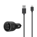 Reman Car Charger Dual USB with Lightning Cable 20W / 2.1A Black Color