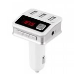 Fm Transmitter Car With Charger Car Mp3 Player 3 Quick Charging Ports For IPhone, Samsung And All Mobile Phones White Color