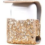 Protective case for Apple AirPods leather glitter with hook Gold Color