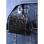 Protective case for Apple AirPods leather glitter with hook Black Color - Image 3