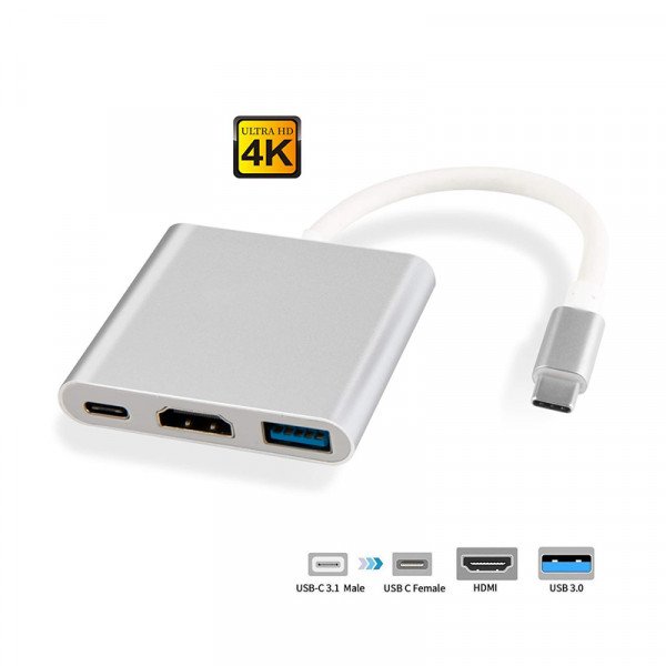 61D9it8Tr2L._SL1500_-600x600 USB-C to HDMI Adapter 4K with USB 3.0 Port and USB C Charging Port Compatible for MacBook - HC-04B - Image 1