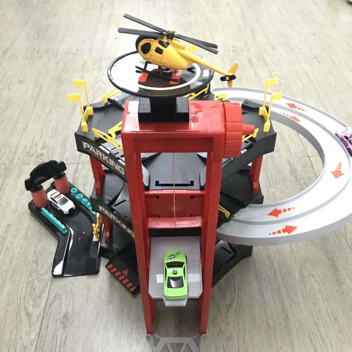 Toy Cars Race Track Kids Parking Garage Lot Play Helicopter Multi Story Fast - Image 5