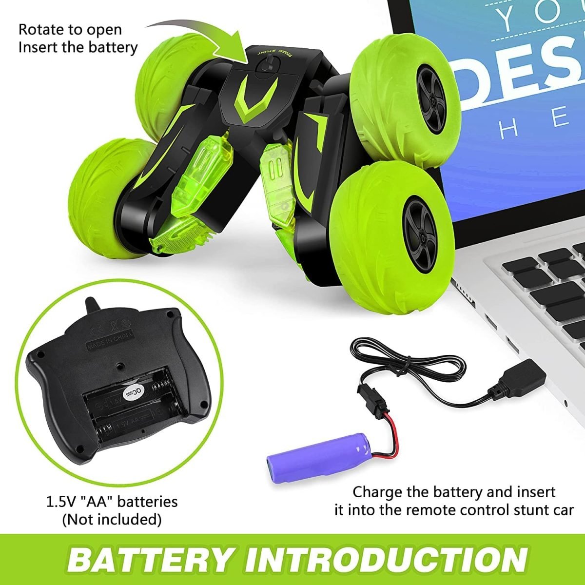 Stunt Car With USB Charger & Remote-SY005 - Green - Image 2