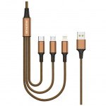 SENDEM m10s - 3in1 for Lightning & Type-C & Micro Fast Charging Cable 1.2m - Brown Color