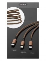 ⁦SENDEM كابل للايفون والاندرويد والتيب سي 3 في 1 للشحن السريع 1.2 متر m10s - لون بني⁩ - الصورة ⁦3⁩