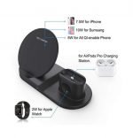 N30 Wireless Charger 3 in 1 Fast Charging with for Apple iWatch/AirPods Series/iPhone 12/11/ Max/XR/XS/X/ 8/ Galaxy S20/ S10/ S9/ Note10/ Note 9 & More - Black - Image 2