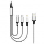 SENDEM m10s - 3in1 for Lightning & Type-C & Micro Fast Charging Cable 1.2m - Silver Color