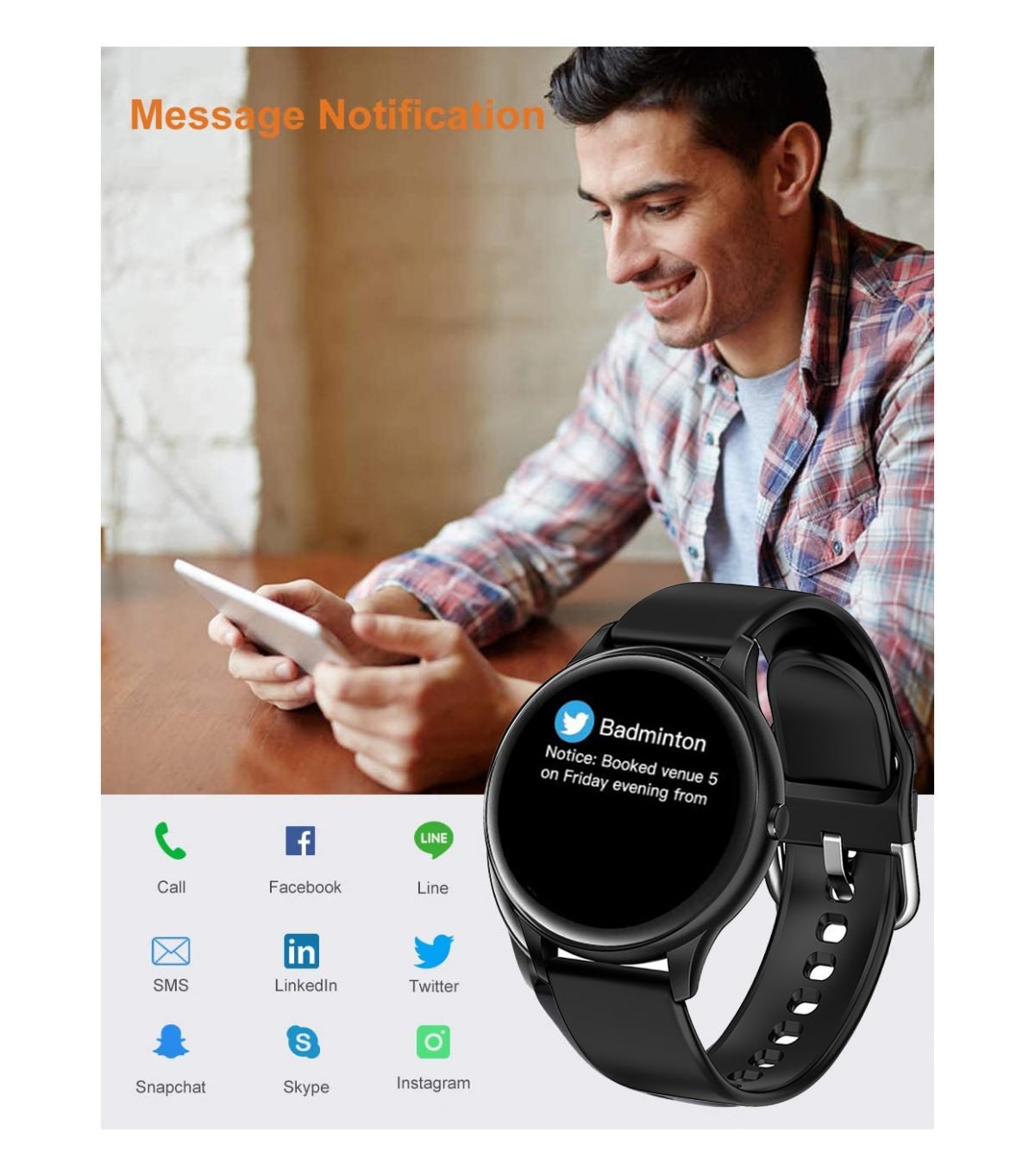 S8 Smart Watch Touch Screen Compatible with Android and iOS - Black - Image 2
