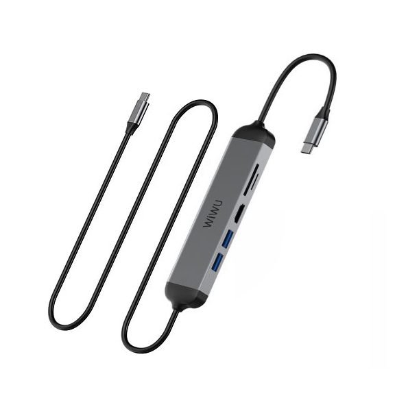 WiWU A521H 5 in 1 USB-C Hub & Extension cable 1.6m Type C for MacBook