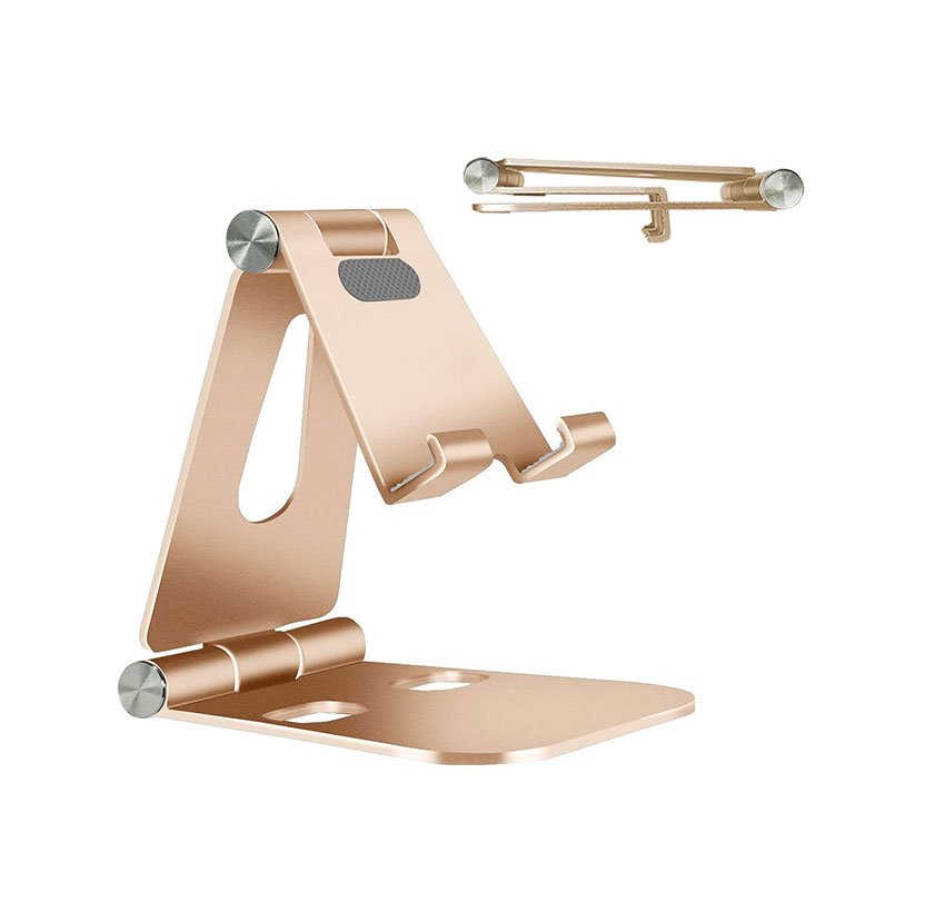 H6f2e4f562ef243caaa3309b6382beca1A Desktop Stand For Mobile & iPad Foldable & Adjustable - AR-2 - Gold - Image 1