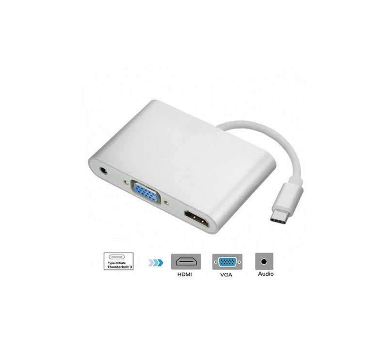 USB-3-1-Type-C-to-HDMI-VGA-3-5mm-Audio-Adapter-3-in-1-USB-3-1-USB-C-Converter-Cable-for-MacBook محول من يو اس بي سي الي فيجا / اتش دي ام اي / صوت 3 في 1 - الصورة 1