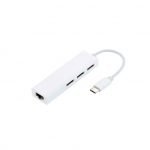 Type-C To 3 Port USB & j45 Hub - White