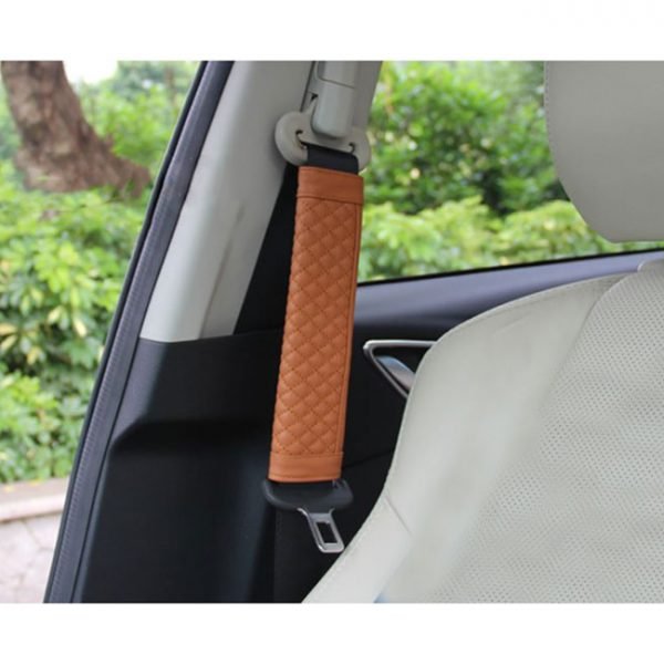 Leather car seat belt pouch suitable for all types of cars - RS01 - Brown