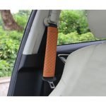 Leather car seat belt pouch suitable for all types of cars - RS01 - Brown