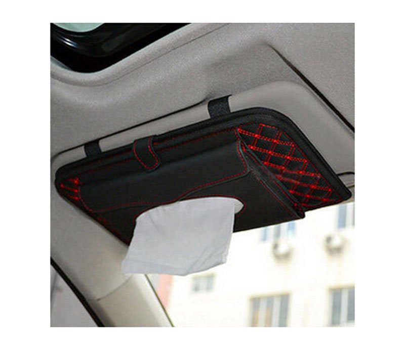dhftjfj (7) Car Tissue Holder and CD Organizer installed in the car sunshade - AW-12 - Black & Red - Image 1