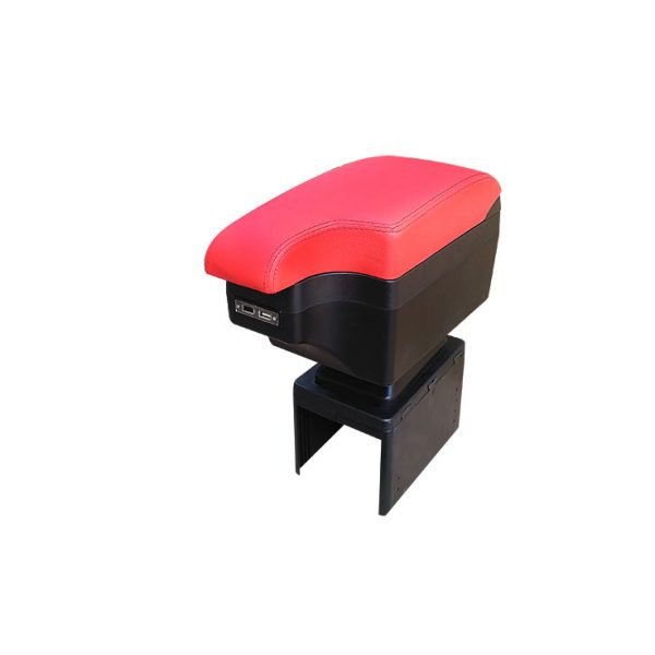 Car Console & Leather armrest two levels for storing things and 4 USB ports & Cup Holder , background, different levels of hand rest while driving, for all cars - CON-02 - Black & Red