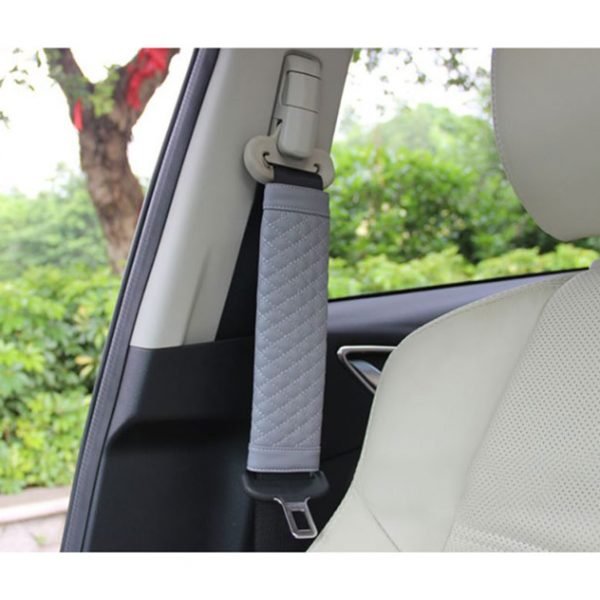 Leather car seat belt pouch suitable for all types of cars - RS01 - Grey