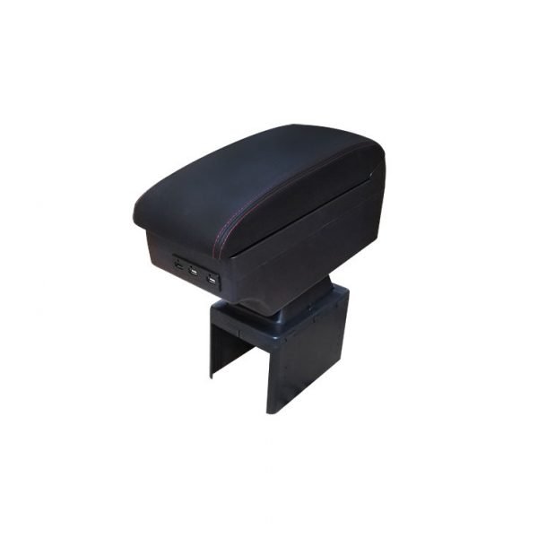 Car Console & Leather armrest two levels for storing things and 4 USB ports & Cup Holder , background, different levels of hand rest while driving, for all cars - CON-03 - Black