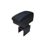 Car Console & Leather armrest two levels for storing things and 4 USB ports & Cup Holder , background, different levels of hand rest while driving, for all cars - CON-03 - Black