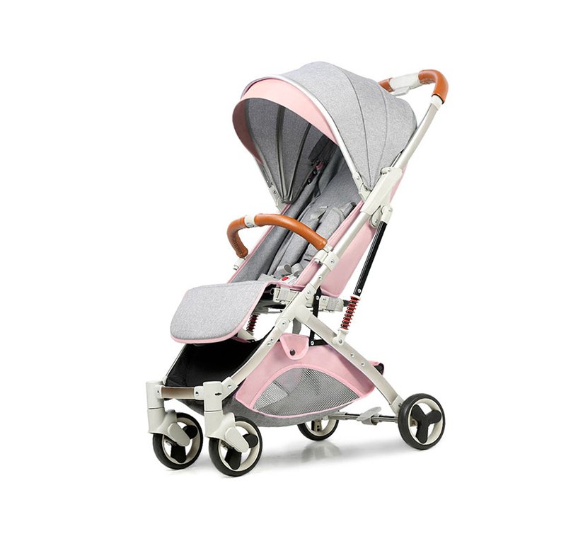 drhdrh Baby Stroller Easily foldable baby stroller with four wheel wide base - LZD A8188 - Pink x Gray - Image 1
