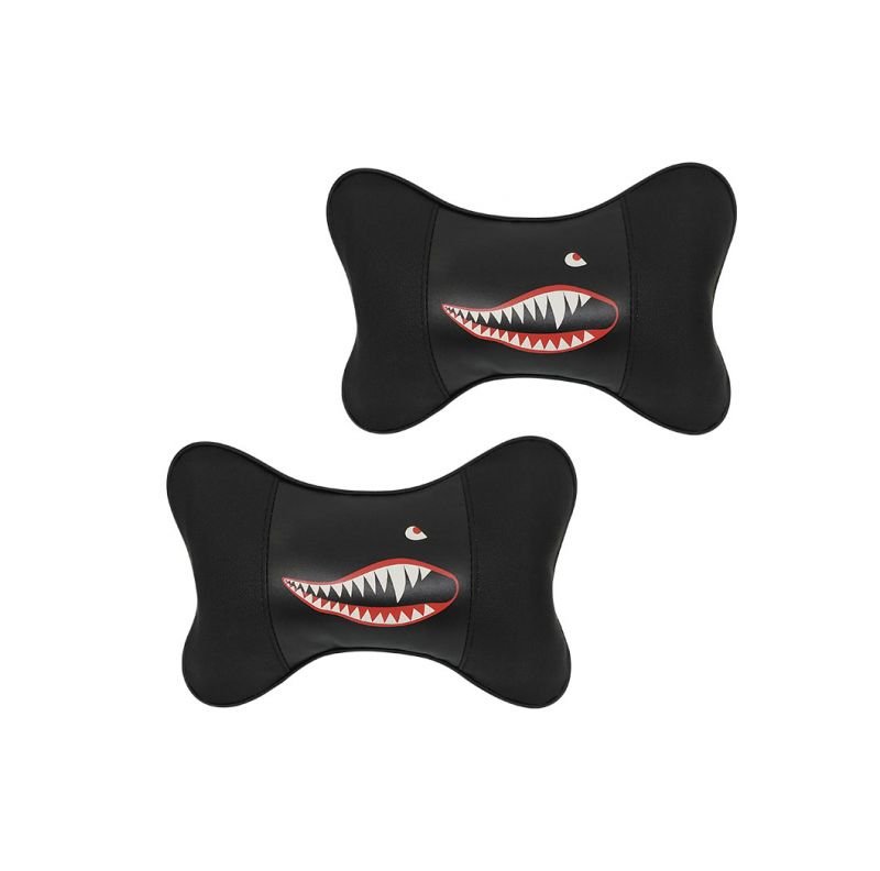 fgvmfghv (3) Car Leather Head and Neck Support Set of 2 Pieces - CFSJ-0 - Shark - Image 1