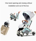 Baby Stroller Easily foldable baby stroller with four wheel wide base - LZD A8188 - Green x Gray - Image 4