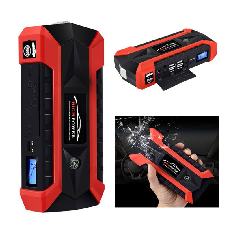810800499A-1 Power Bank Multi-use 99800 mAh with car air blower featuring 4 USB ports for charging devices / Black X Red color - Image 1