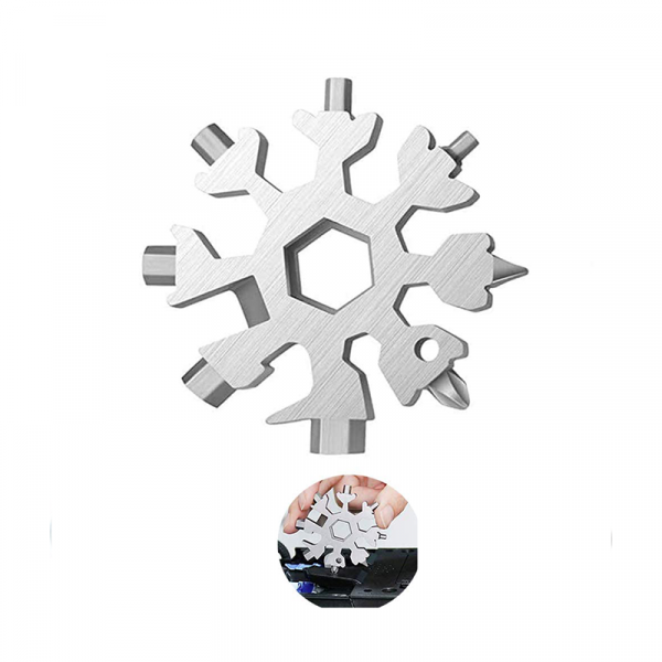 18-in-1 Snowflake Multi-Purpose Snow Window Tool Made of Scratch and Rust Resistant Solid Steel - SPS10 / Silver Color