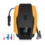 Air pump with flashlight - for car tires, bicycles, balls and floating collars  - GB4706 / Black X Orange Color