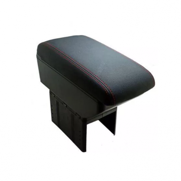 Leather console with a car armrest with two levels for the palm of the hand while driving and for storing things. It contains five USB outlets, suitable for all cars / model CON-05 - Black X Red Line Color