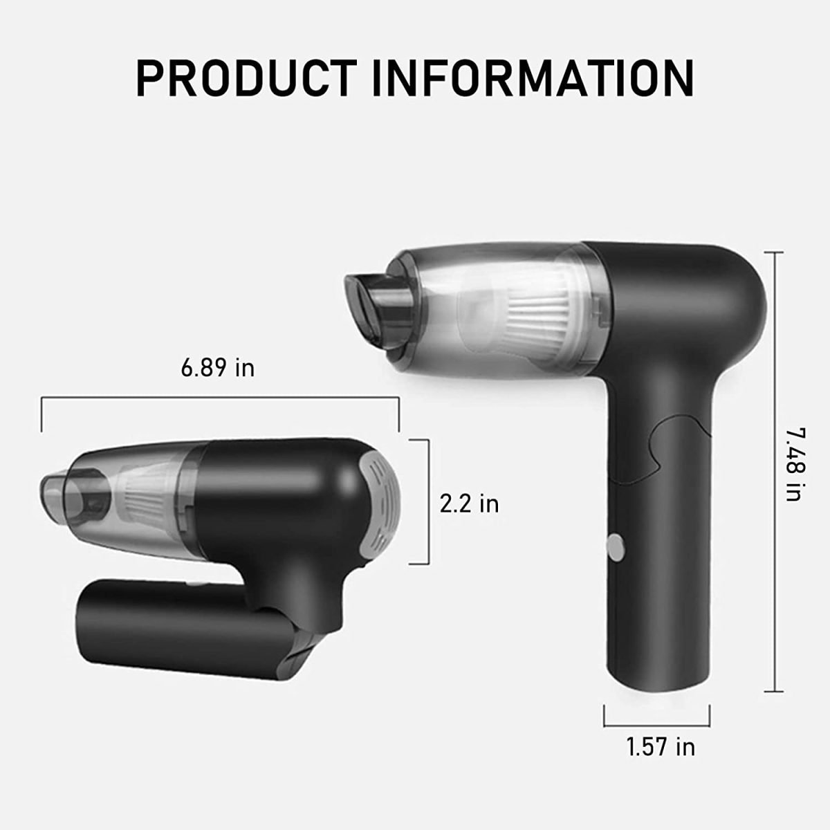 Cordless, foldable and rechargeable portable vacuum cleaner for car and home, 6000 Pa /120W -12V - Model/YJ-111 - Image 2