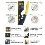 ⁦أداة تجعيد كابل مع قاطع أسلاك مدمج بها - RJ45 - CAT5 - CAT6 - CAT7  / موديلHT-7088 - لون اصفر⁩ - الصورة ⁦7⁩