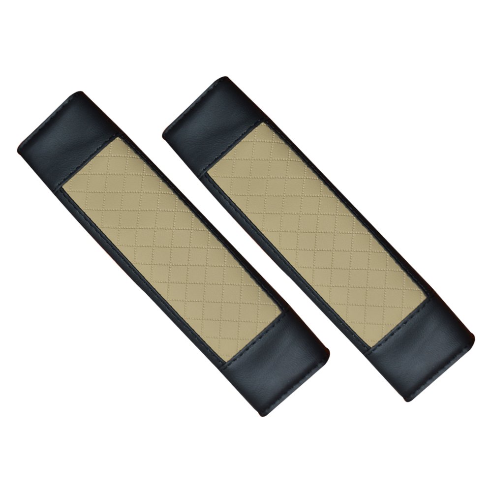 ASdmnhsamdsa 2 pieces of leather car seat belt cover, suitable for all cars / Model GTC200 - Beaje * Black Color - Image 1