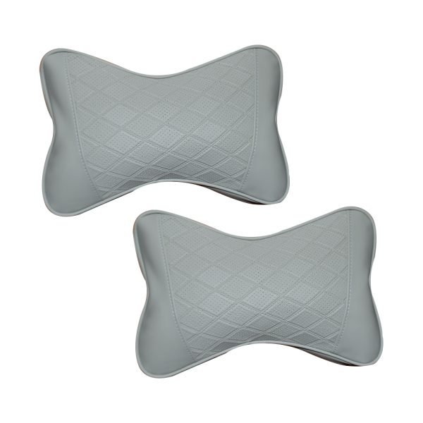 2 Pieces Head and Neck Rest Made of High Quality Leather - Model AM-06 / Grey Color