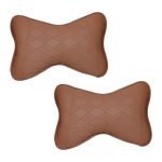 2 Pieces Head and Neck Rest Made of High Quality Leather - Model AM-06 / Brown Color