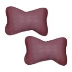 2 Pieces Head and Neck Rest Made of High Quality Leather - Model AM-06 / Dark Red Color