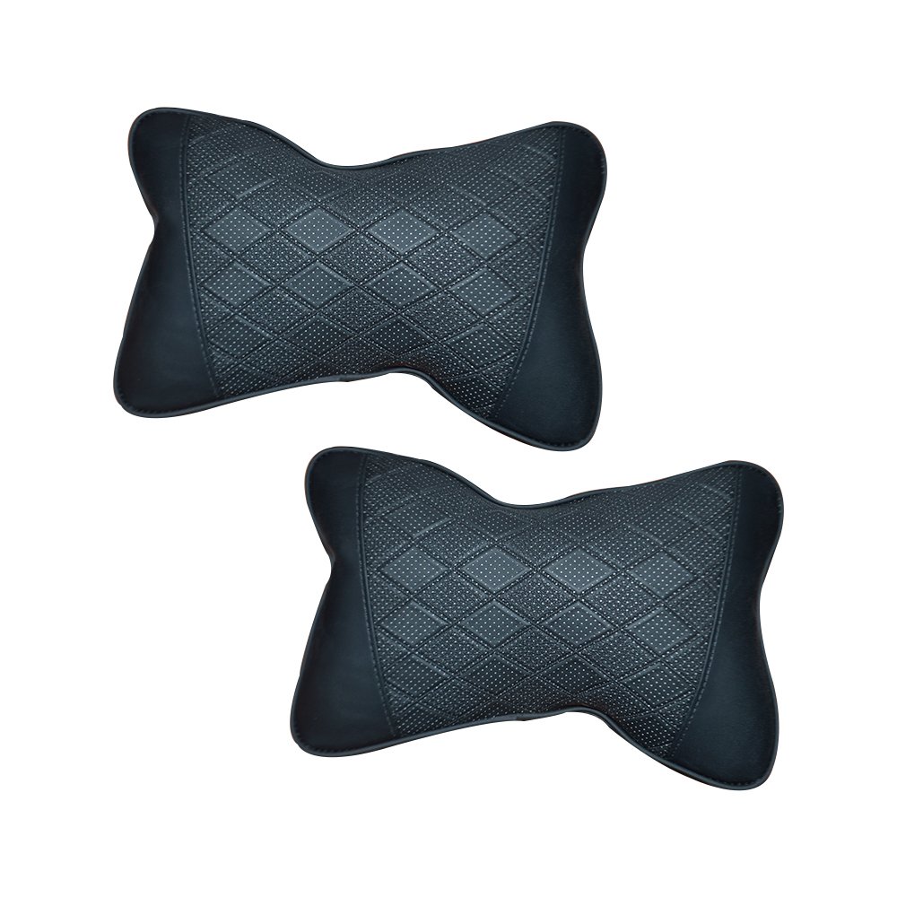 sa56d5sa6d56sa5d6sa5 2 Pieces Head and Neck Rest Made of High Quality Leather - Model AM-06 / Black Color - Image 1