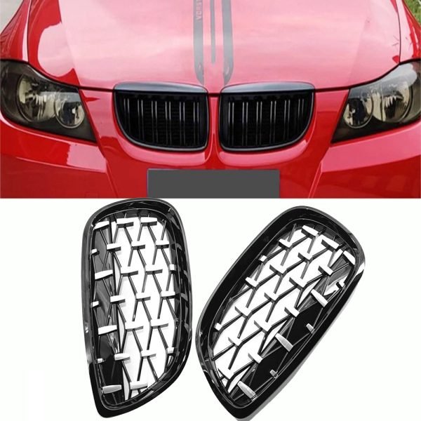 2 قطعة من الشبكة الامامية لسيارة BMW E90 05-08 / لون اسود لامع