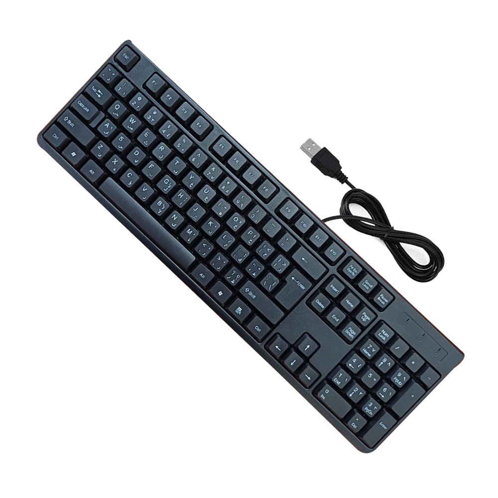 fds123f152bfd41g564fd Wired keyboard with USB port, Arabic-English, convenient and comfortable for the eyes / Model K1600 - Image 1