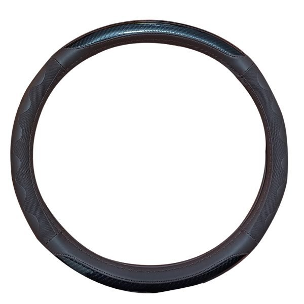 Leather car steering wheel cover, compatible with all car models / Model BN10 - Dark Brown X Black Color