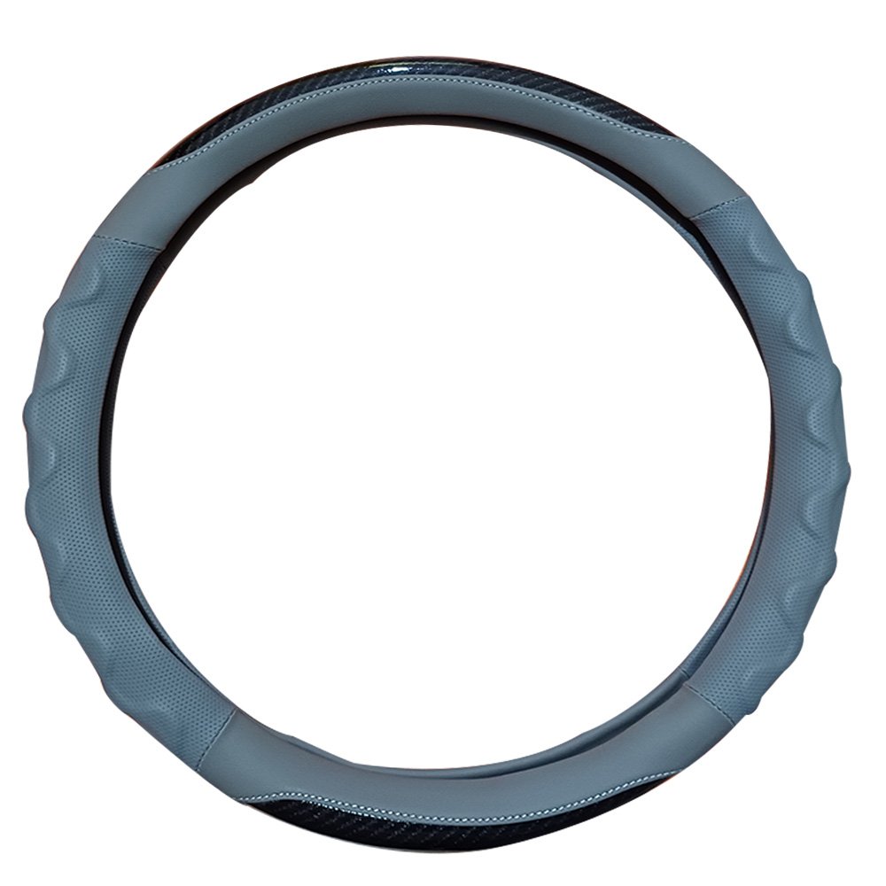 qww454e56wq454q5w64 Leather car steering wheel cover, compatible with all car models / Model BN10 - Grey X Black Color - Image 1