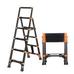 Imported telescopic aluminum ladder with adjustable parts - 5 steps ladder / Black Color Model YT-AT-B5