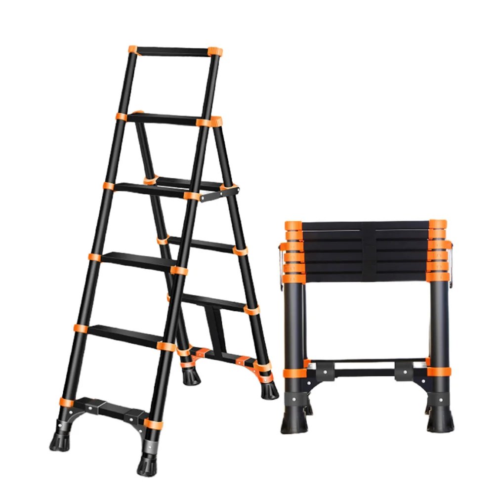 fksdafgsdakjfgsjdgflwegfewfefewf Imported telescopic aluminum ladder with adjustable parts - 5 steps ladder / Black Color Model YT-AT-B5 - Image 1